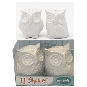 Owl Salt & Pepper Shaker Set LiL Shakies Porcelain White By Godinger Silver Art